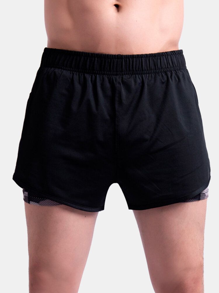 Herr Camo Patchwork Snabbtorkande Elastisk Midja Lös Löpning Utomhus Sports Stretch Shorts