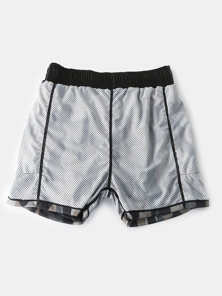 Herr Camo Patchwork Snabbtorkande Elastisk Midja Lös Löpning Utomhus Sports Stretch Shorts