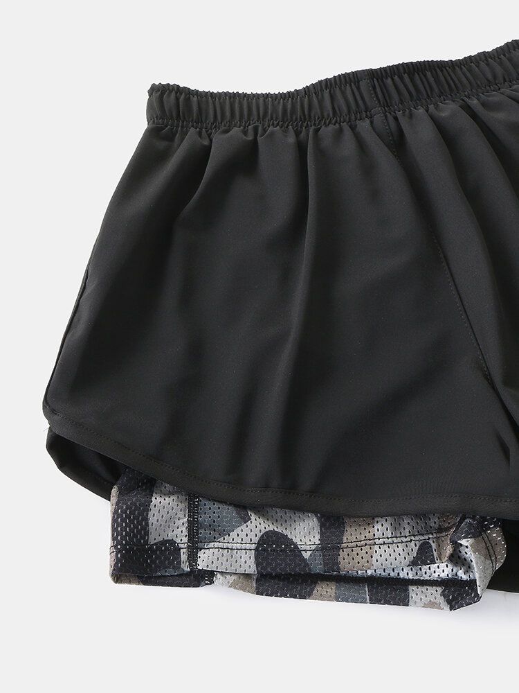 Herr Camo Patchwork Snabbtorkande Elastisk Midja Lös Löpning Utomhus Sports Stretch Shorts