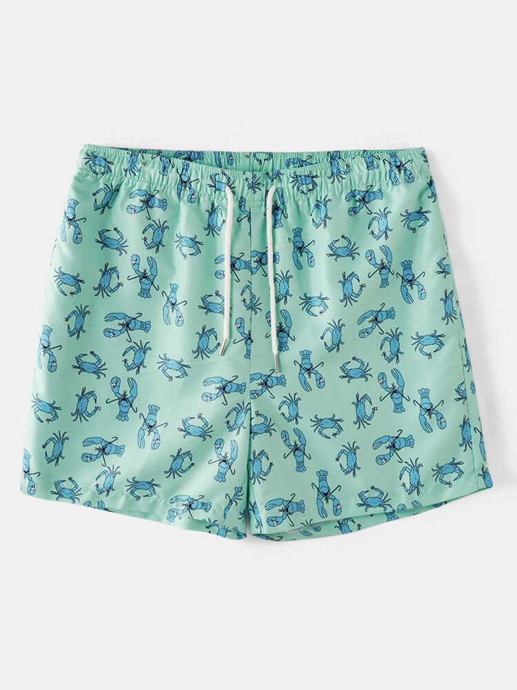 Herr Carb Cartoon Print Elastiska Midja Strandshorts