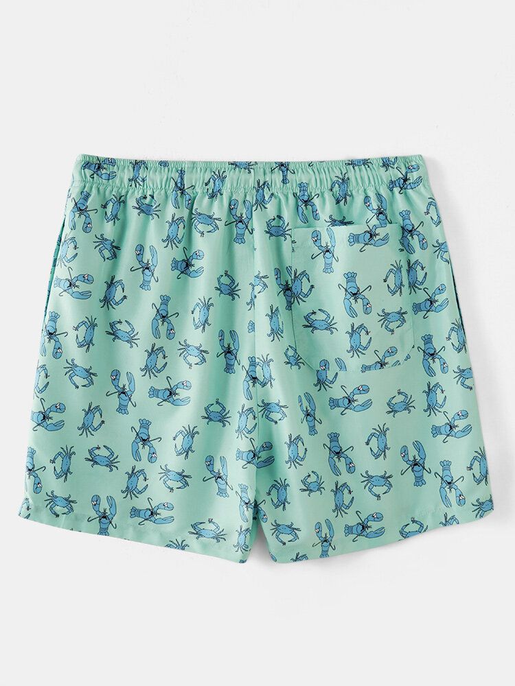 Herr Carb Cartoon Print Elastiska Midja Strandshorts