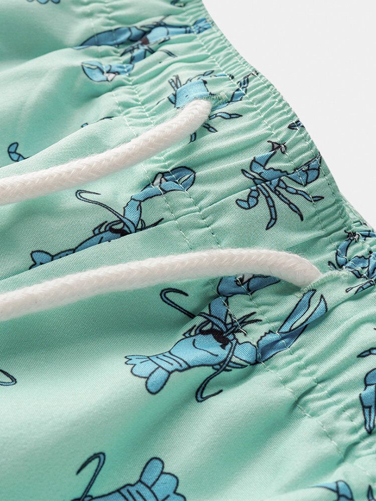 Herr Carb Cartoon Print Elastiska Midja Strandshorts