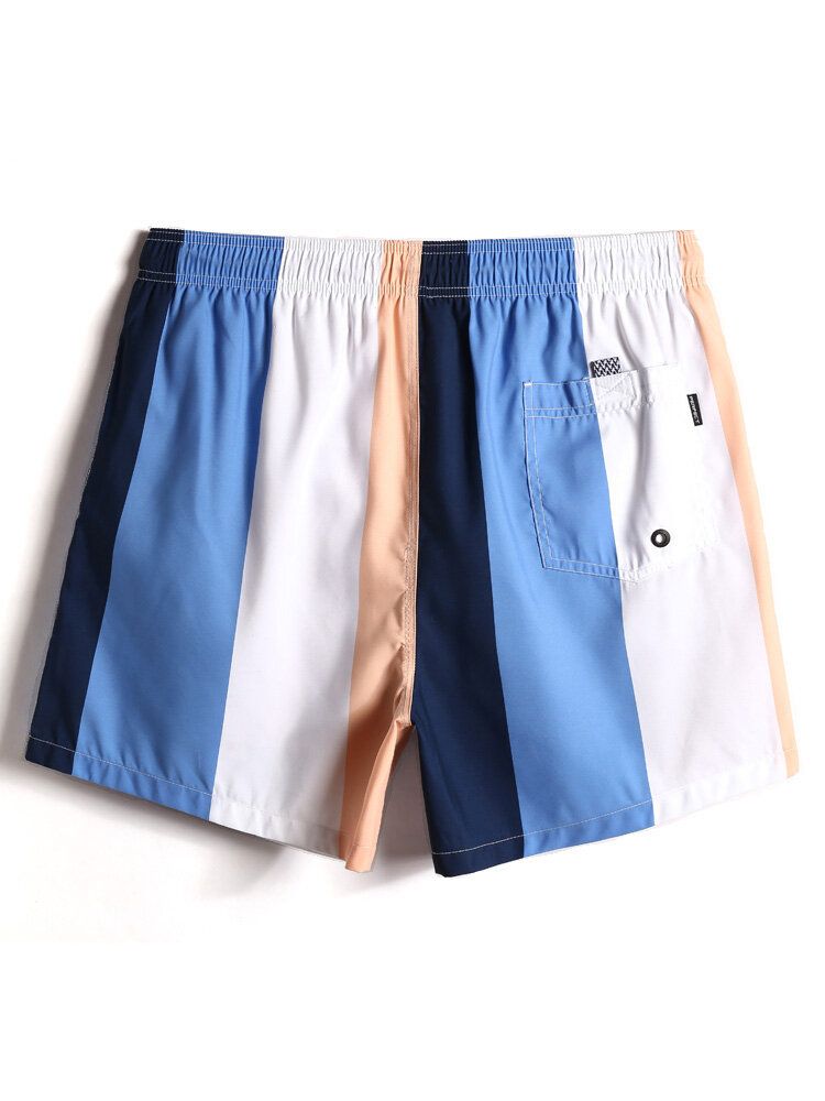 Herr Color Block Stripe Snabbtorkande Strandshorts Med Dragsko Med Ficka