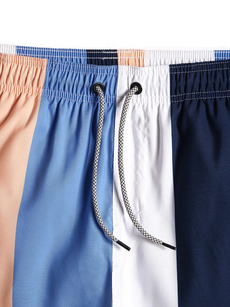 Herr Color Block Stripe Snabbtorkande Strandshorts Med Dragsko Med Ficka