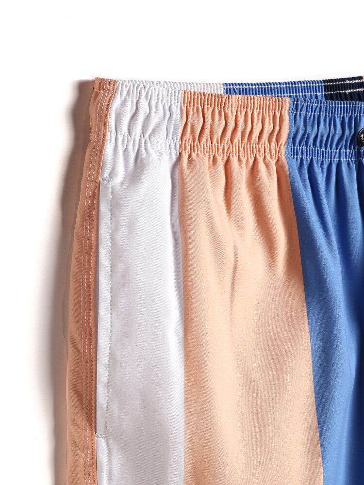 Herr Color Block Stripe Snabbtorkande Strandshorts Med Dragsko Med Ficka