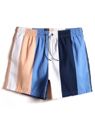 Herr Color Block Stripe Snabbtorkande Strandshorts Med Dragsko Med Ficka