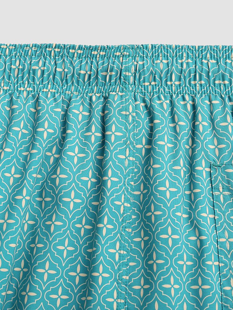 Herr Elegant Tryck Patchwork Retrostil Lättvikts Tunna Shorts Med Dragsko