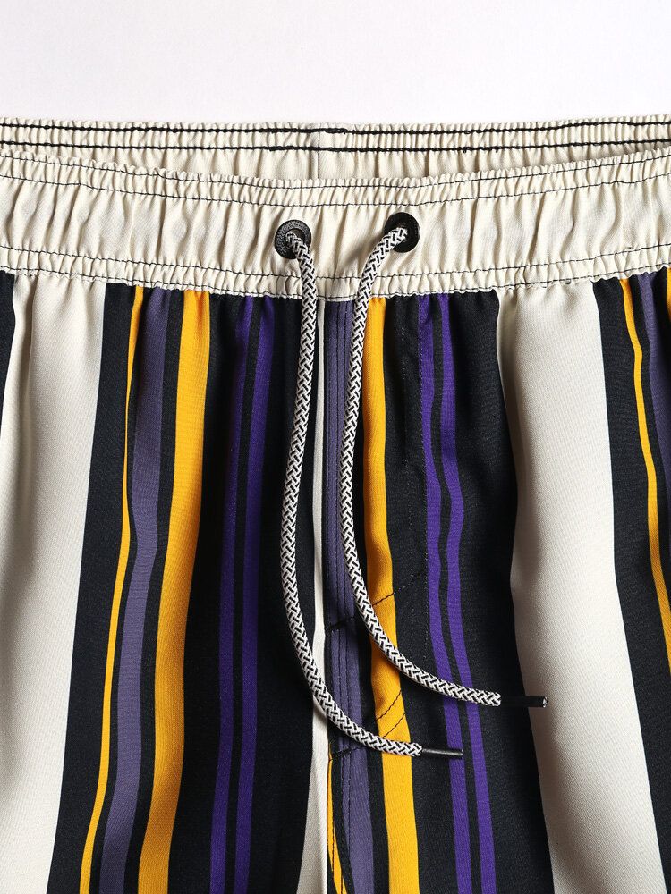 Herr Flerfärgad Stripe Snabbtorkande Strandshorts Med Dragsko