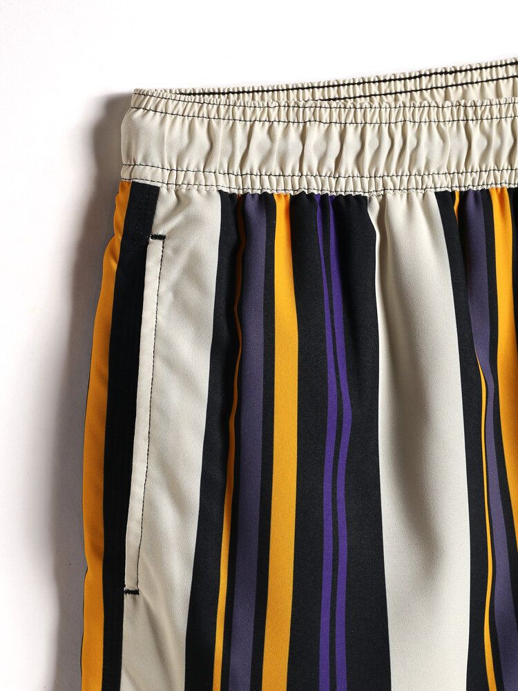 Herr Flerfärgad Stripe Snabbtorkande Strandshorts Med Dragsko