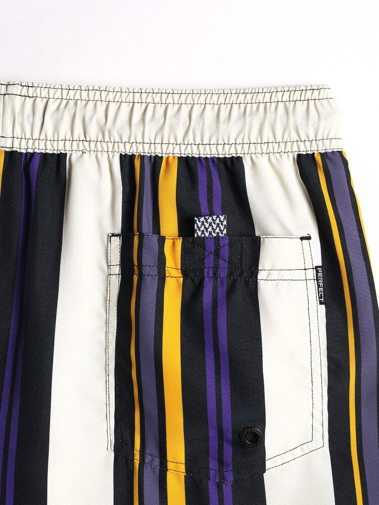 Herr Flerfärgad Stripe Snabbtorkande Strandshorts Med Dragsko