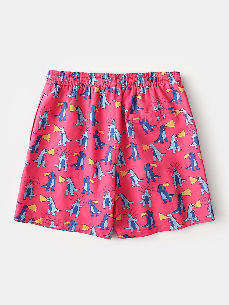 Herr Holiday Dinosaur Funny Cartoon Printing Snabbtorkande Mini Short Beach Shorts