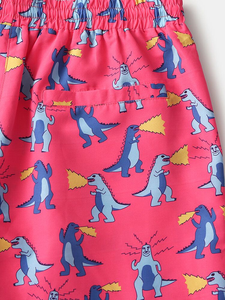 Herr Holiday Dinosaur Funny Cartoon Printing Snabbtorkande Mini Short Beach Shorts