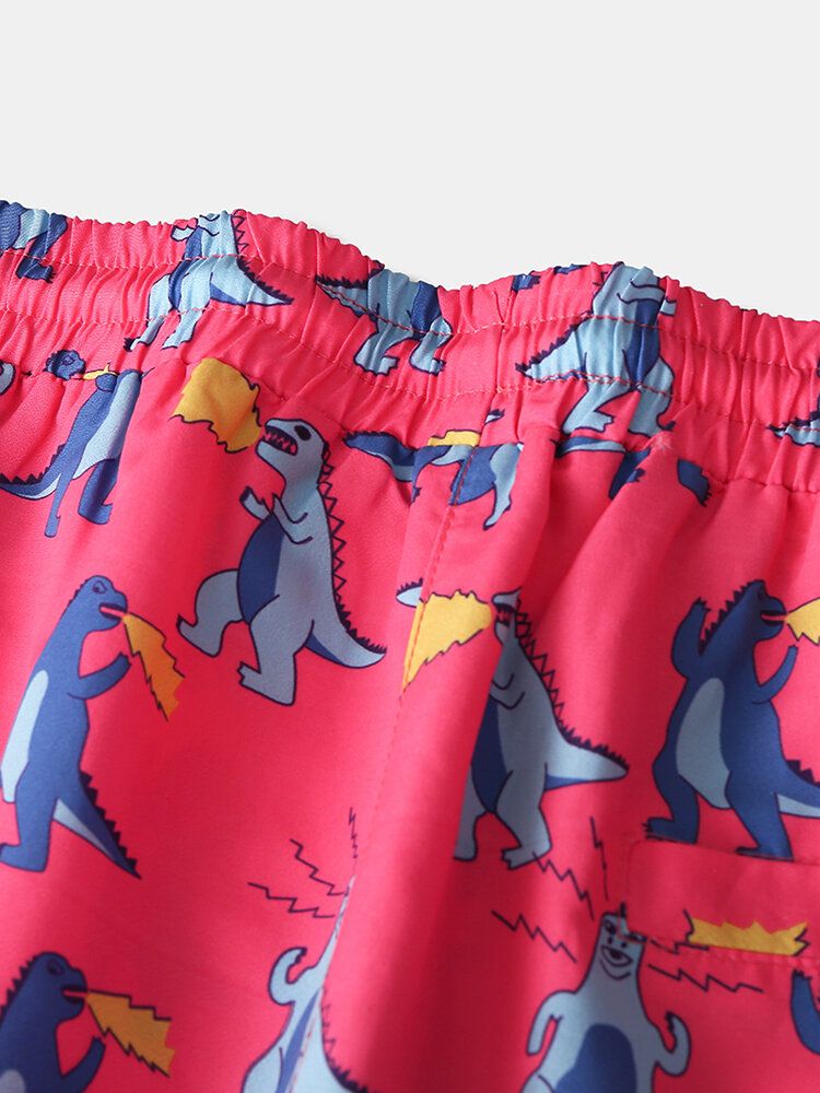 Herr Holiday Dinosaur Funny Cartoon Printing Snabbtorkande Mini Short Beach Shorts