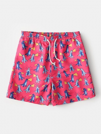 Herr Holiday Dinosaur Funny Cartoon Printing Snabbtorkande Mini Short Beach Shorts