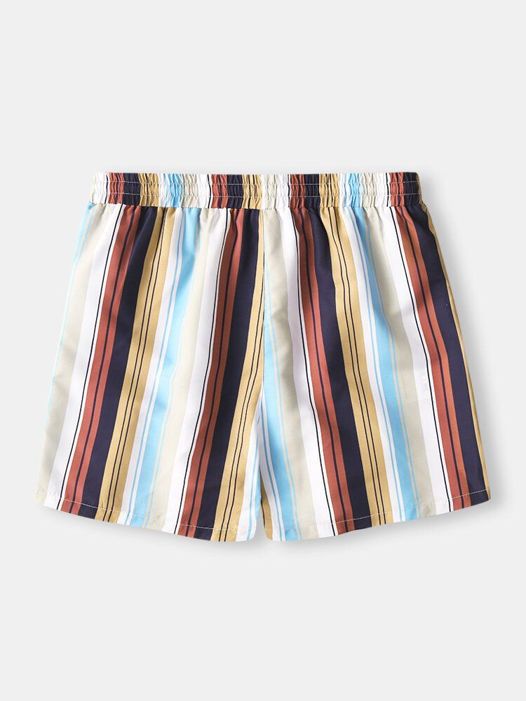 Herr Semester Färgglada Randtryck Andas Snabbtorkande Mini Short Beach Shorts