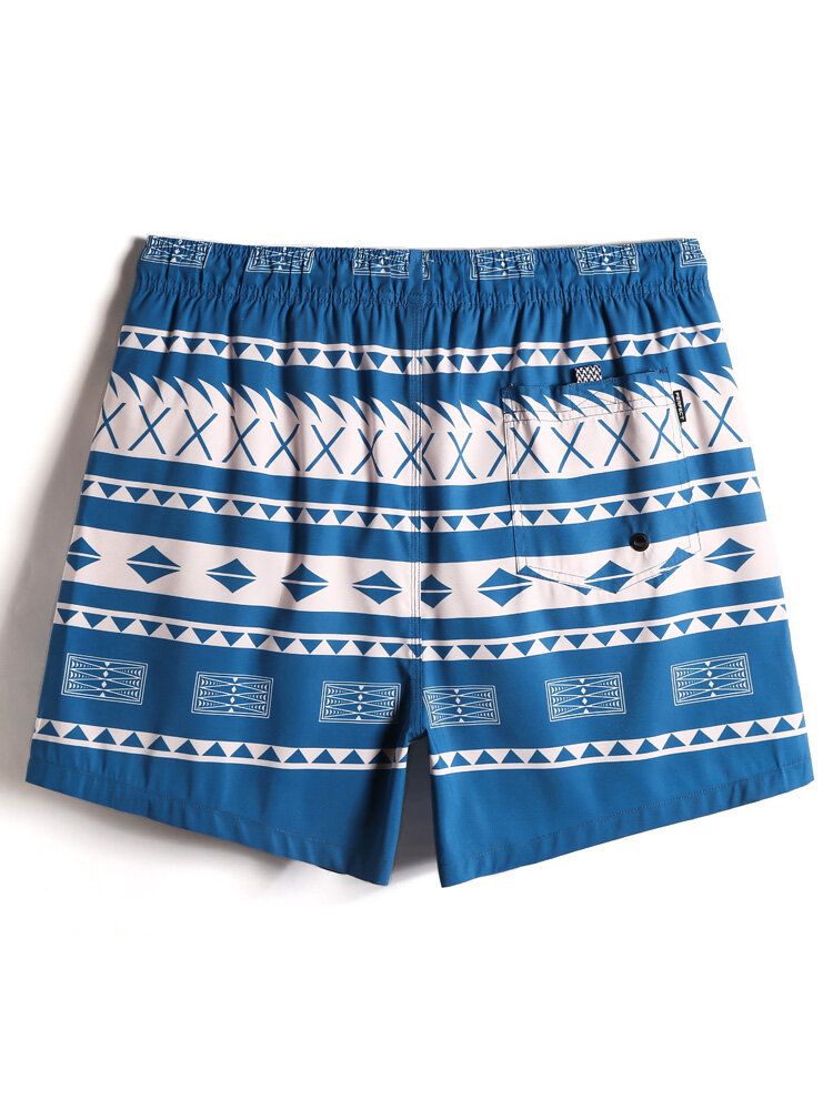 Herr Snabbtorkande Vintage Geo Print Dragsko Midja Beach Shorts