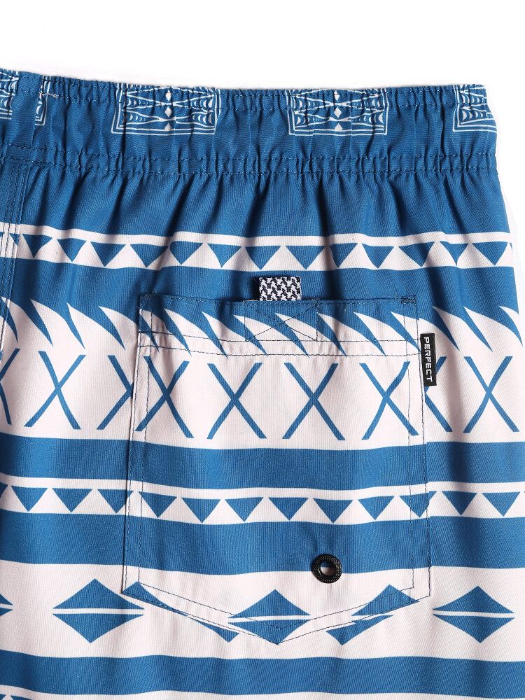 Herr Snabbtorkande Vintage Geo Print Dragsko Midja Beach Shorts