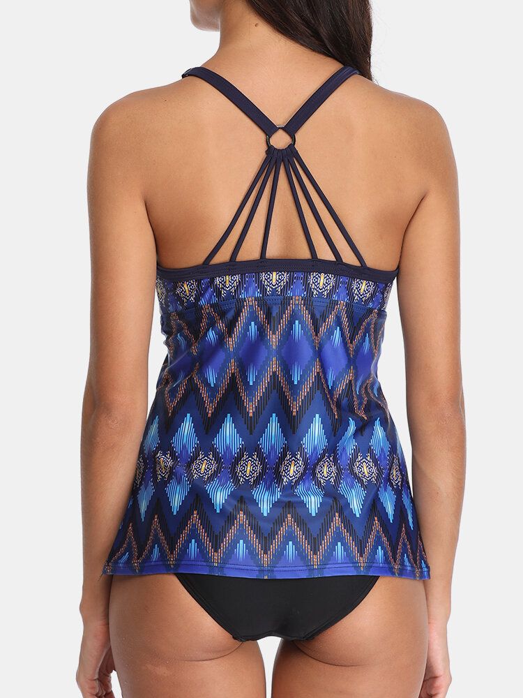 Kvinnor Etnisk Stil Geometriskt Tryck Backless Tankini Cover Belly Baddräkter