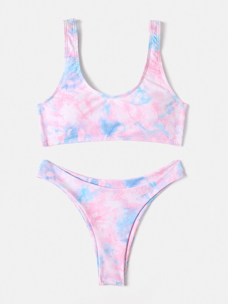 Kvinnor Tie-dye Print Breda Remmar Låg Midja Bikinis Baddräkt