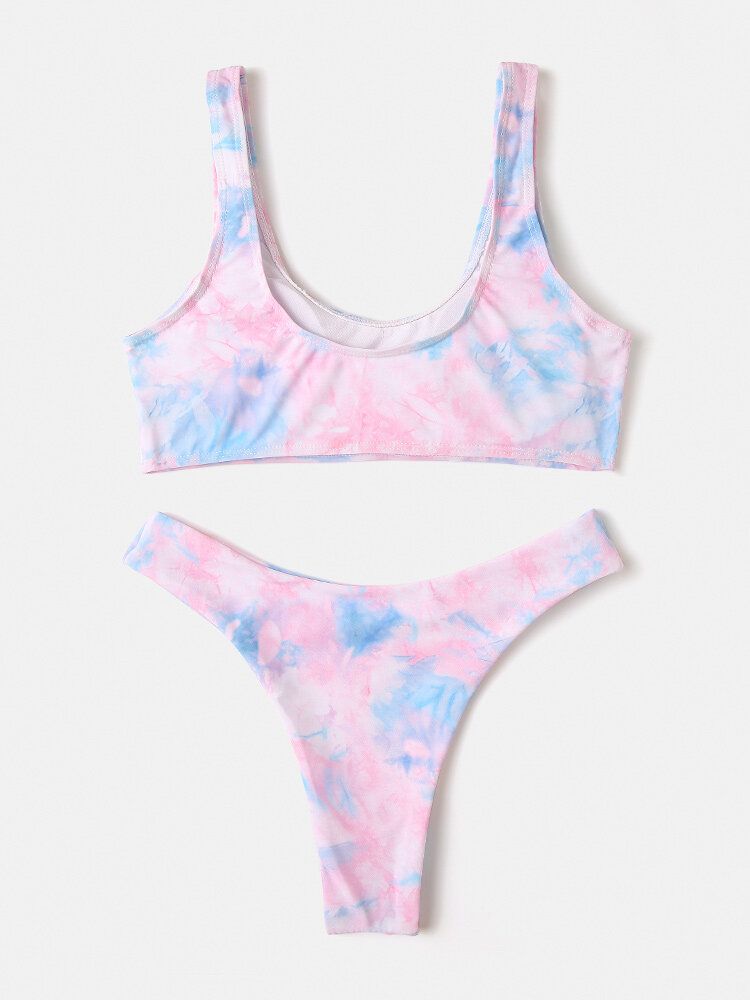 Kvinnor Tie-dye Print Breda Remmar Låg Midja Bikinis Baddräkt