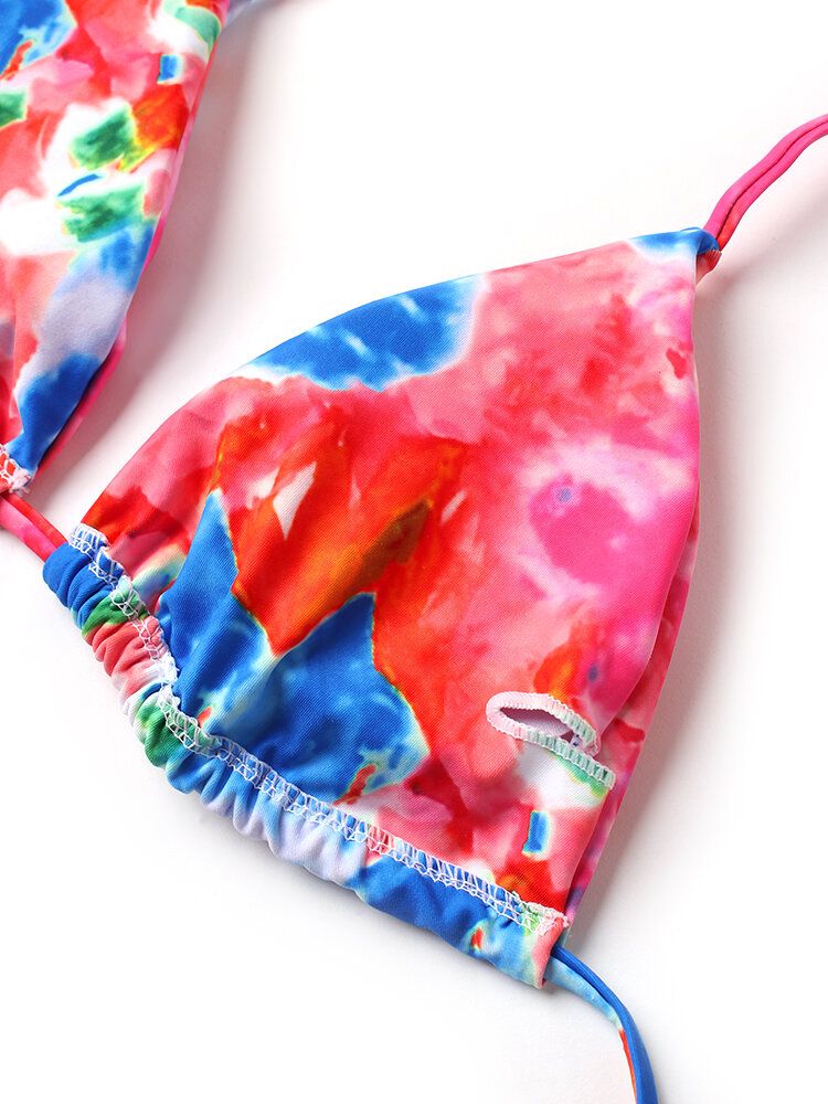 Kvinnor Tie Dye Triangel Haltersnöre Micro Bikinis Baksidor Strandkläder Med Handring