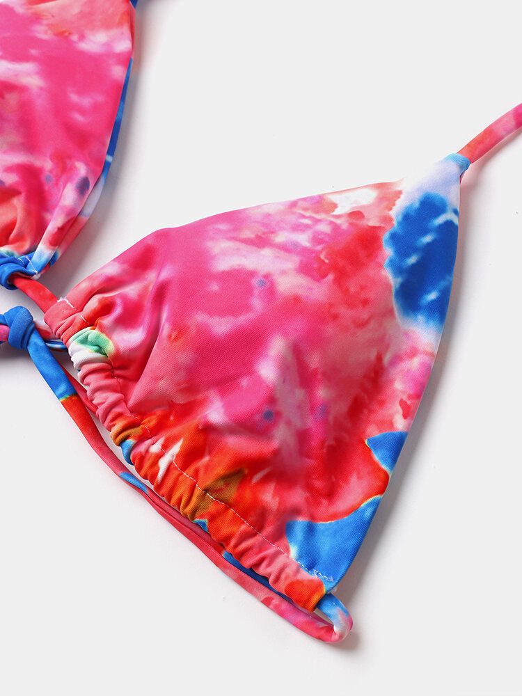 Kvinnor Tie Dye Triangel Haltersnöre Micro Bikinis Baksidor Strandkläder Med Handring