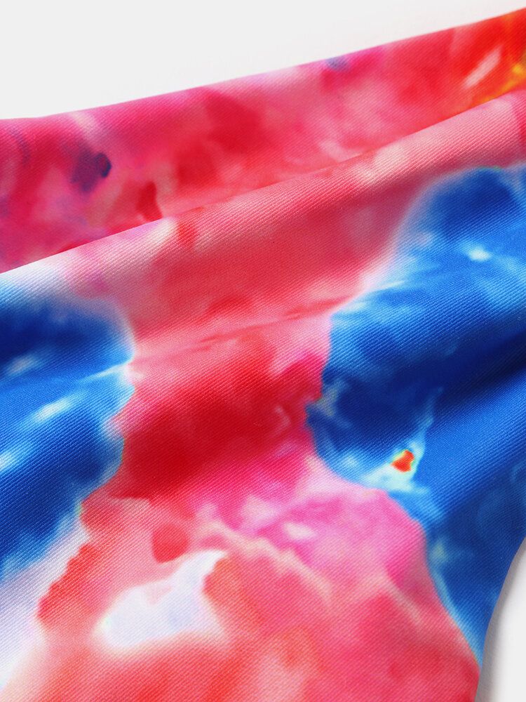 Kvinnor Tie Dye Triangel Haltersnöre Micro Bikinis Baksidor Strandkläder Med Handring