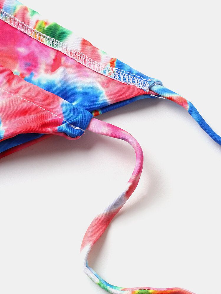 Kvinnor Tie Dye Triangel Haltersnöre Micro Bikinis Baksidor Strandkläder Med Handring