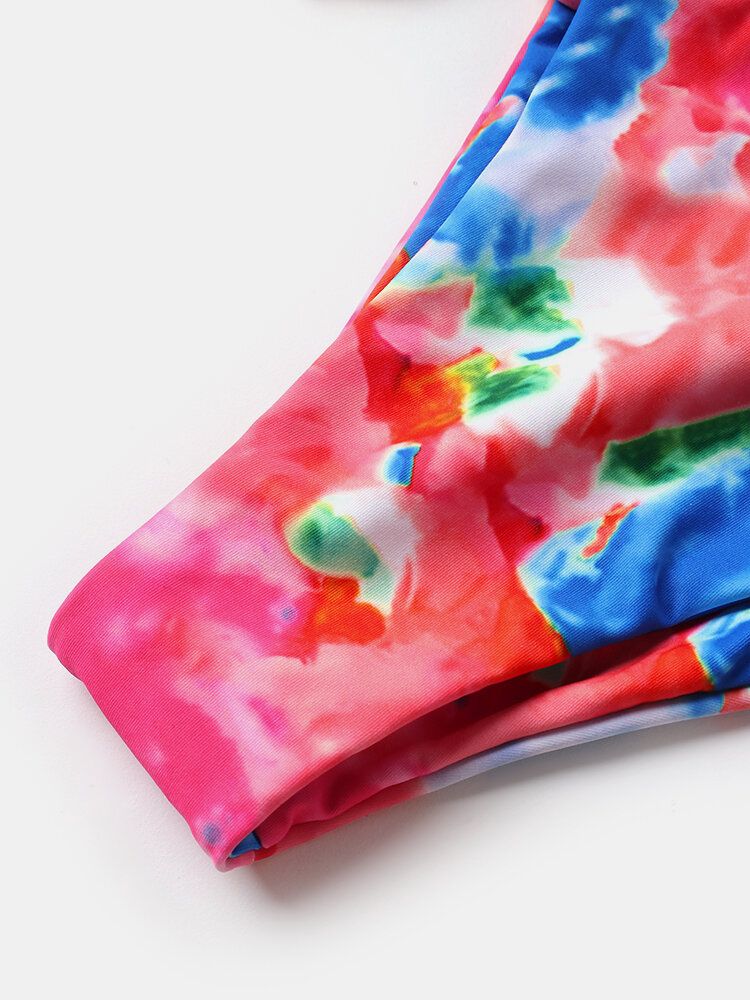 Kvinnor Tie Dye Triangel Haltersnöre Micro Bikinis Baksidor Strandkläder Med Handring