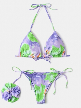 Kvinnor Tie Dye Triangel Haltersnöre Micro Bikinis Baksidor Strandkläder Med Handring