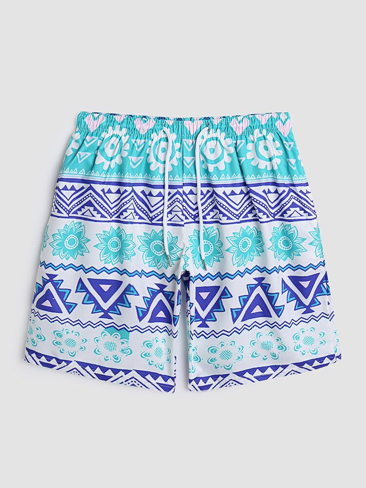 Män Blommigt Geometriskt Tryck Tunna Coola Snabbtorka Mesh Fodrade Board Shorts