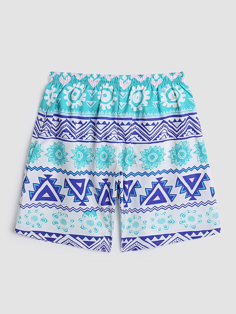 Män Blommigt Geometriskt Tryck Tunna Coola Snabbtorka Mesh Fodrade Board Shorts