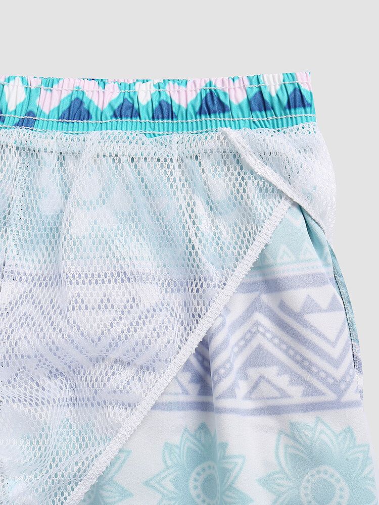 Män Blommigt Geometriskt Tryck Tunna Coola Snabbtorka Mesh Fodrade Board Shorts