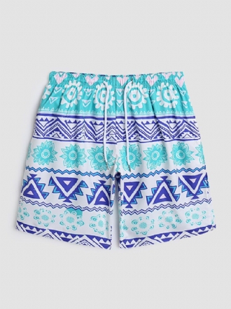 Män Blommigt Geometriskt Tryck Tunna Coola Snabbtorka Mesh Fodrade Board Shorts