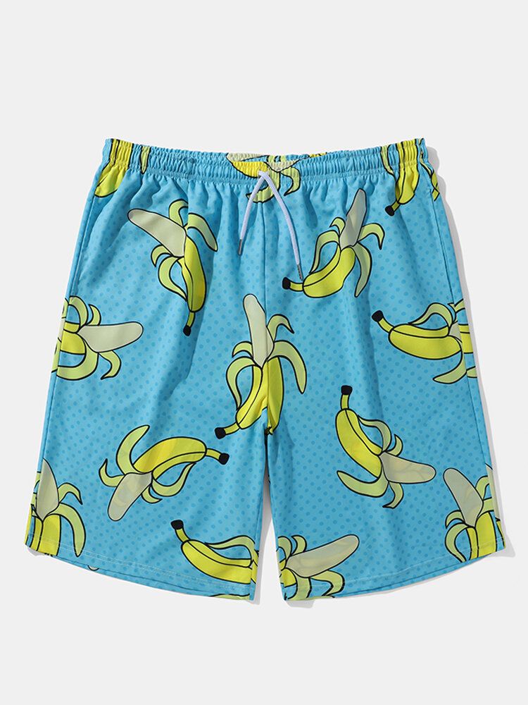 Men Allover Bananas Print Board Beachwear Loose Fit Shorts Med Breda Ben