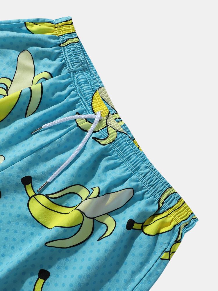 Men Allover Bananas Print Board Beachwear Loose Fit Shorts Med Breda Ben