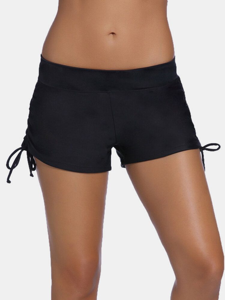 Plus Size Dam Sidor Dragsko Svarta Simshorts