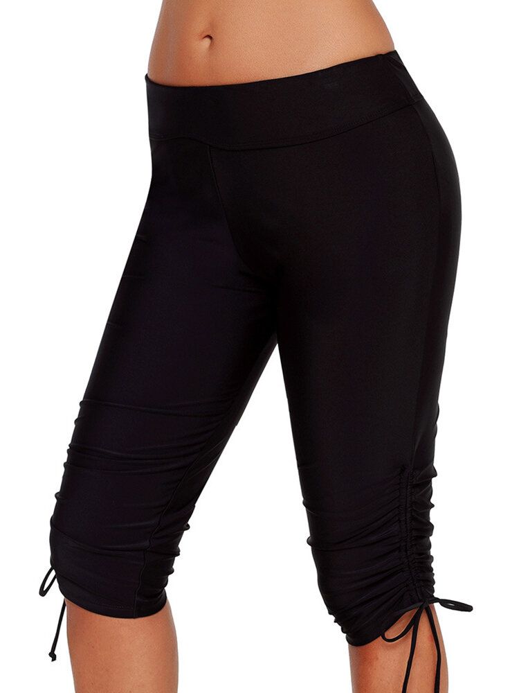 Plus Size Damer Enfärgad Sida Dragsko Mid Midja Sport Simshorts