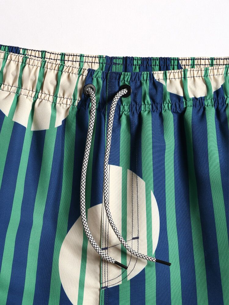 Randiga Cirkeltryck Herr Snabbtorkande Strandshorts Med Dragsko