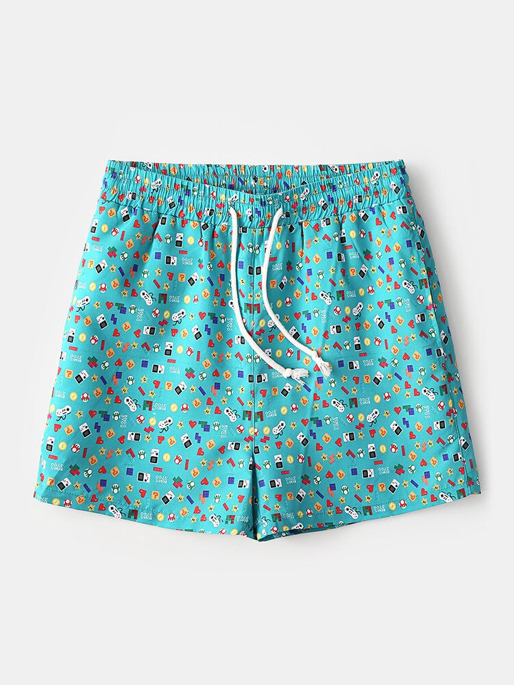 Rolig Tecknad Filmtryck För Män Semester Som Andas Snabbtorkande Mini Korta Strandshorts