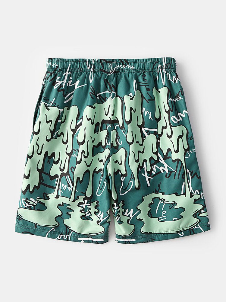 Roliga Graffititryck För Män Mesh Liner Quick Dry Holiday Casual Board Shorts