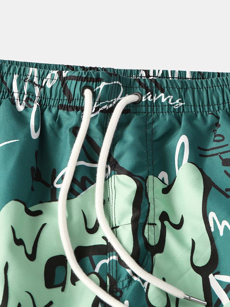 Roliga Graffititryck För Män Mesh Liner Quick Dry Holiday Casual Board Shorts