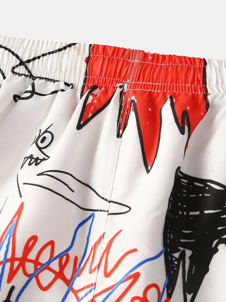 Roliga Graffititryck För Män Snabbtorkande Mesh Foderficka Casual Loose Board Shorts