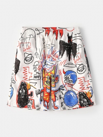 Roliga Graffititryck För Män Snabbtorkande Mesh Foderficka Casual Loose Board Shorts