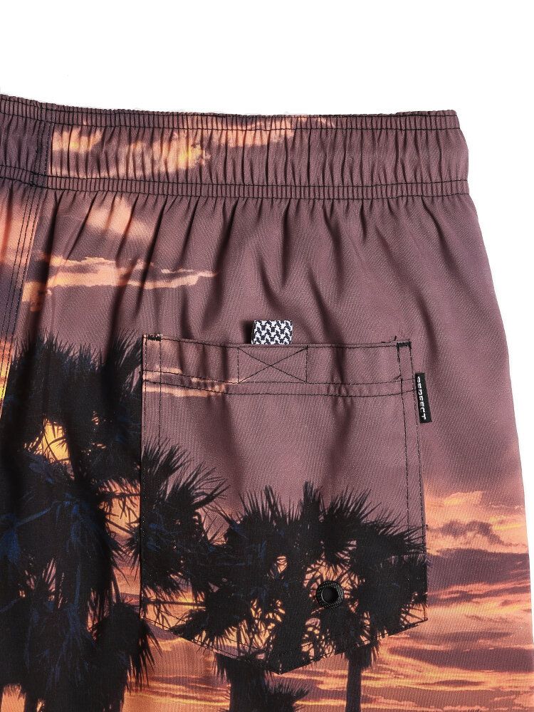 Strandlandskapstryck För Män Med Dragsko I Midjan Lösa Holiday Board-shorts