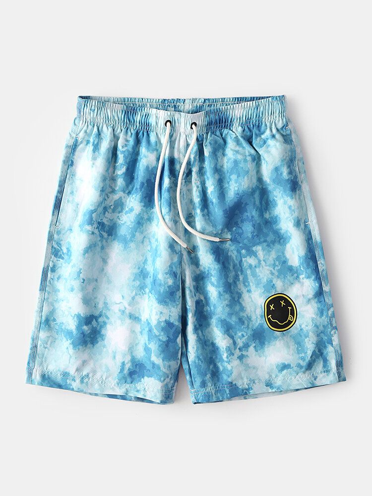 Tie-dye Herr Letter Regnbågstryck Mesh Andas Dragsko Casual Board Shorts