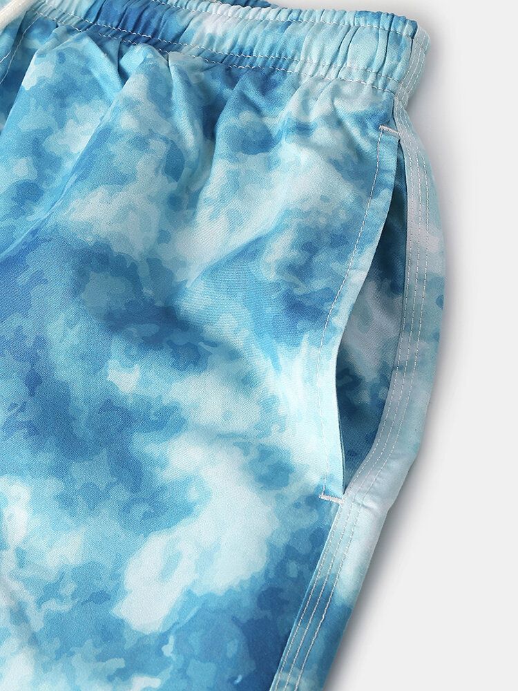 Tie-dye Herr Letter Regnbågstryck Mesh Andas Dragsko Casual Board Shorts