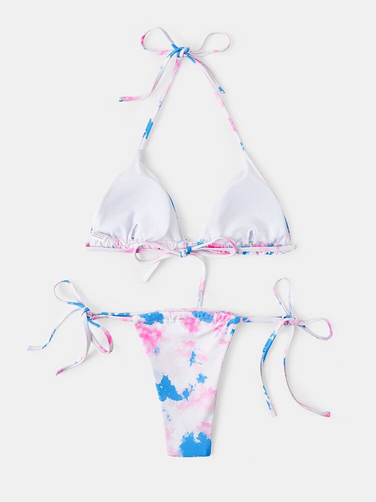 Triangel Tie-dye Halter String Bikini Öppen Rygg Strandkläder För Kvinnor