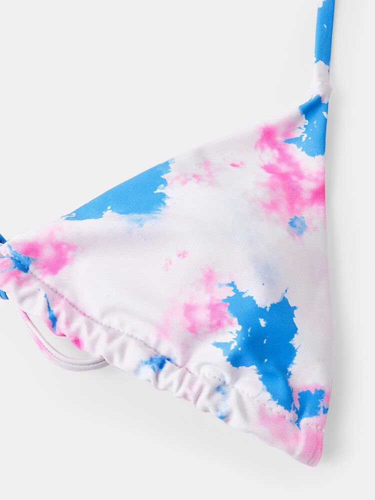 Triangel Tie-dye Halter String Bikini Öppen Rygg Strandkläder För Kvinnor