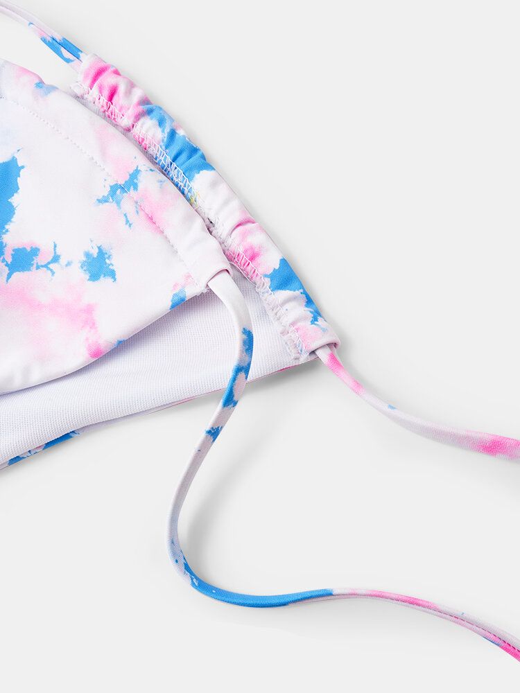 Triangel Tie-dye Halter String Bikini Öppen Rygg Strandkläder För Kvinnor